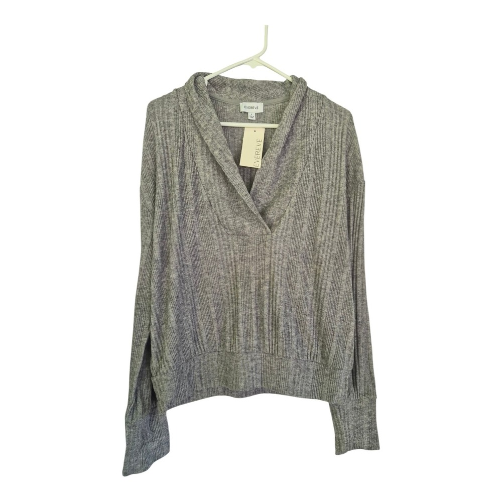 Evereve‎ Lily Shawl Collar Pullover Gray Rib Knit Sweater Super Soft NWT Large